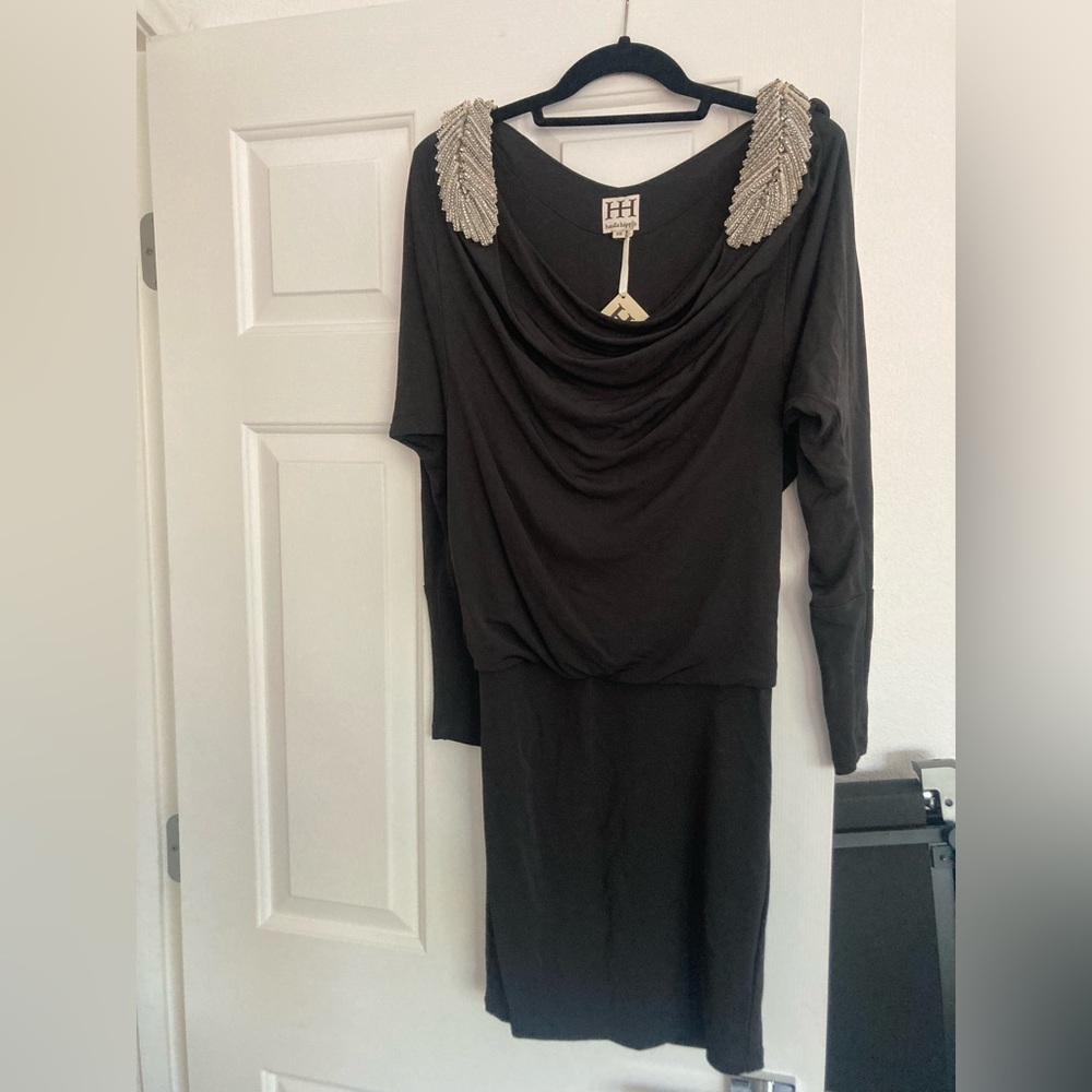 Haute Hippie Black Dress with Silver Shoulder Details XS vintage